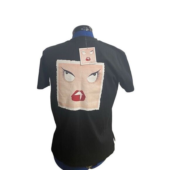 BADGLEY MISCHA Women’s Black‎ Artistic Graphic Cotton Tee Shirt Size Medium New - Picture 2 of 6